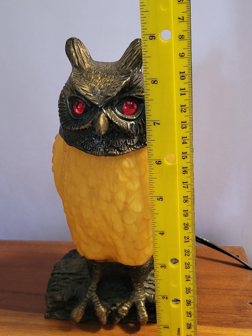 Owl Lamp Metal Glass Amber 9" Red Eyes Vintage Tin Chi Style - Picture 8 of 11